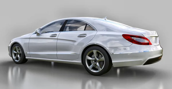 Mercedes Benz CLS Coupe blanco sobre fondo gris. renderizado 3d . — Foto de Stock