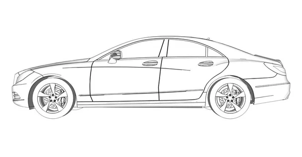 Trójwymiarowy schematyczna ilustracja Raster z linii konturu Mercedes Benz Cls coupe. renderowania 3D. — Zdjęcie stockowe