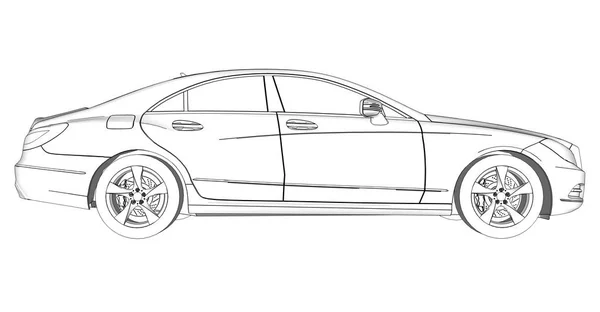 Illustration schématique en trois dimensions d'un raster avec des lignes de contour du coupé Mercedes Benz CLS. Rendu 3d . — Photo