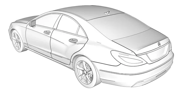 Trójwymiarowy schematyczna ilustracja Raster z linii konturu Mercedes Benz Cls coupe. renderowania 3D. — Zdjęcie stockowe