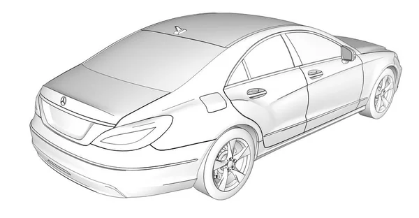 Trójwymiarowy schematyczna ilustracja Raster z linii konturu Mercedes Benz Cls coupe. renderowania 3D. — Zdjęcie stockowe