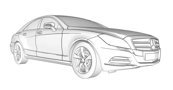 Trójwymiarowy schematyczna ilustracja Raster z linii konturu Mercedes Benz Cls coupe. renderowania 3D. — Zdjęcie stockowe