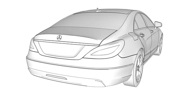 Illustration schématique en trois dimensions d'un raster avec des lignes de contour du coupé Mercedes Benz CLS. Rendu 3d . — Photo