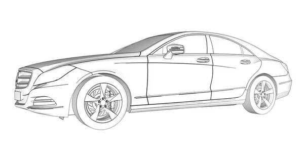 Tredimensionella Schematisk illustration av ett raster med konturlinjer av Mercedes Benz Cls coupe. 3D-rendering. — Stockfoto