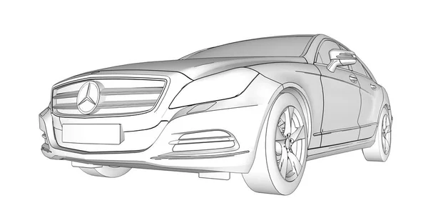 Illustration schématique en trois dimensions d'un raster avec des lignes de contour du coupé Mercedes Benz CLS. Rendu 3d . — Photo