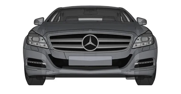 Illustrazione tridimensionale a colori trasparente con linee di contorno Mercedes Benz CLS coupé. rendering 3d . — Foto Stock