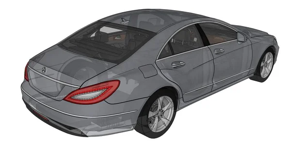 Ilustración tridimensional a color transparente con líneas de contorno Mercedes Benz CLS coupé. renderizado 3d . — Foto de Stock