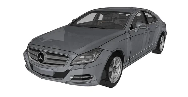 Ilustración tridimensional a color transparente con líneas de contorno Mercedes Benz CLS coupé. renderizado 3d . — Foto de Stock