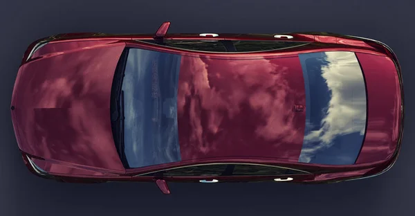 Rotes mercedes benz cls coupe auf grauem hintergrund. 3D-Darstellung. — Stockfoto