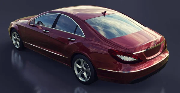 Κόκκινο Mercedes Benz Cls Coupe σε γκρι φόντο. 3D rendering. — Φωτογραφία Αρχείου