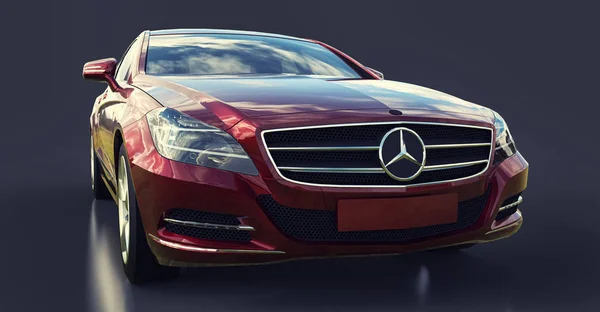 Mercedes Benz CLS Coupe rojo sobre fondo gris. renderizado 3d . — Foto de Stock