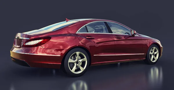 Mercedes Benz CLS Coupe rojo sobre fondo gris. renderizado 3d . — Foto de Stock