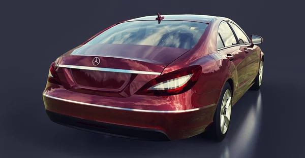Κόκκινο Mercedes Benz Cls Coupe σε γκρι φόντο. 3D rendering. — Φωτογραφία Αρχείου