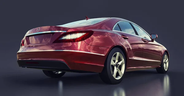 Czerwony Mercedes Benz Cls Coupe na szarym tle. renderowania 3D. — Zdjęcie stockowe