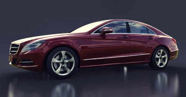 Mercedes Benz CLS Coupe rojo sobre fondo gris. renderizado 3d . — Foto de Stock