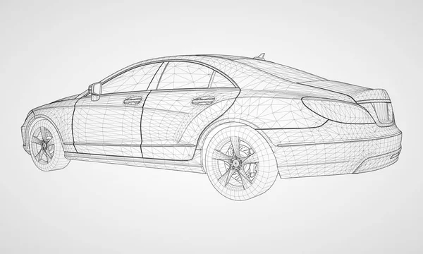 Modellen sport en premium sedan. Vektorillustration i form av ett svart polygonal triangulära rutnät på en grå bakgrund. — Stock vektor