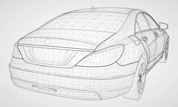 Modellen sport en premium sedan. Vektorillustration i form av ett svart polygonal triangulära rutnät på en grå bakgrund. — Stock vektor