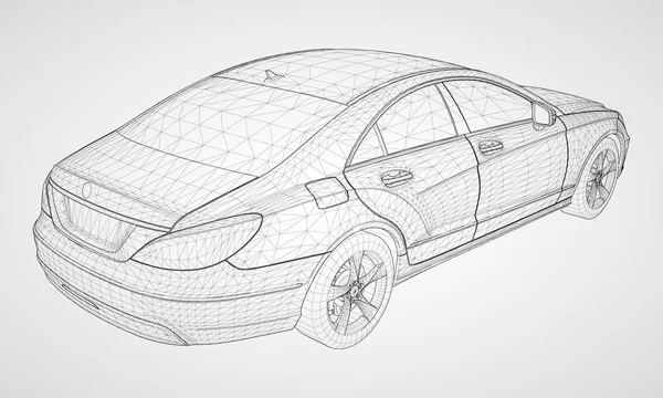 Modellen sport en premium sedan. Vektorillustration i form av ett svart polygonal triangulära rutnät på en grå bakgrund. — Stock vektor