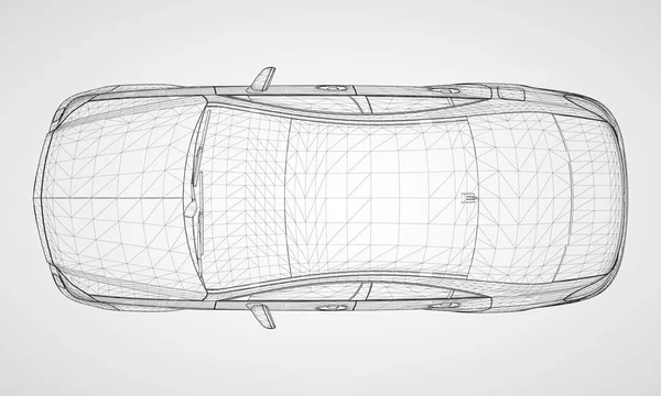 这个模型运动一辆高档轿车。灰色背景下黑色多边形三角形网格形式的矢量图解. — 图库矢量图片