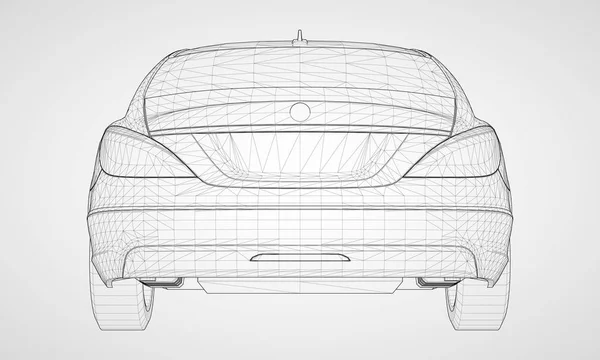 Модель имеет премиальный седан. Векторная иллюстрация в виде черной многоугольной треугольной сетки на сером фоне . — стоковый вектор