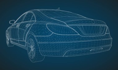 Bir sigorta primi sedan modeli spor. Mavi bir arka plan üzerinde beyaz kenarlı üçgen kılavuz biçiminde vektör çizim.