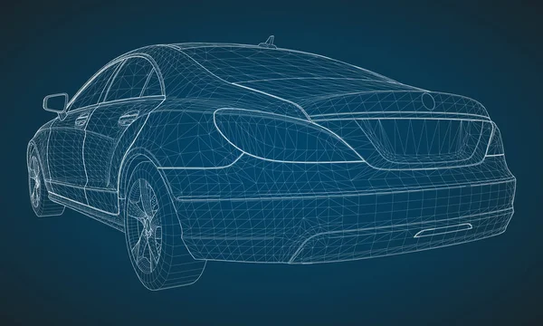 Модель имеет премиальный седан. Векторная иллюстрация в виде белой многоугольной треугольной сетки на синем фоне . — стоковый вектор