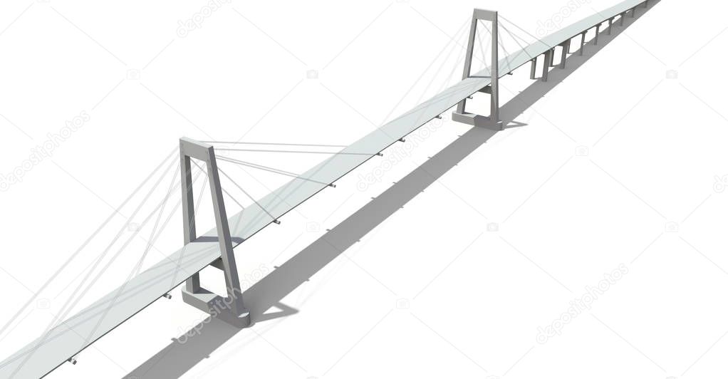 Cable-stayed bridge with a road overpass. 3d rendering
