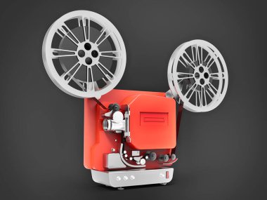 Kırmızı 3D sinema projektörü gri arka planda izole edildi. 3d oluşturma