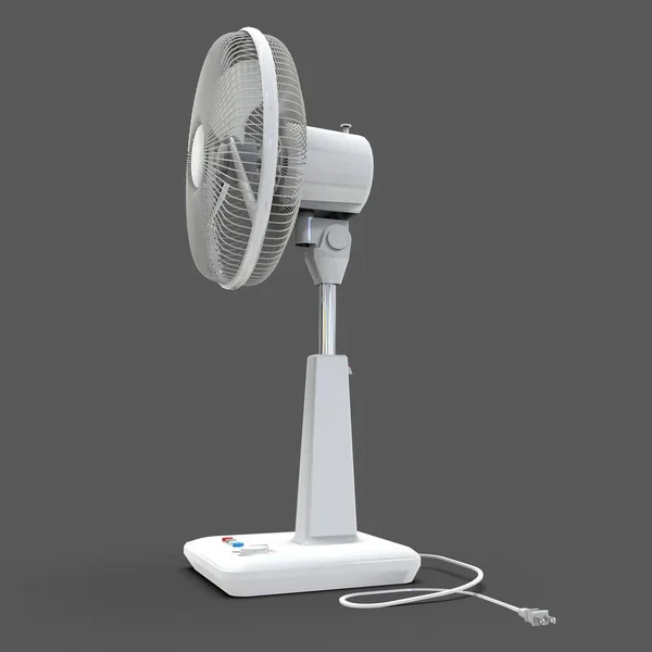 Ventilador Eléctrico Blanco Modelo Tridimensional Sobre Fondo Gris Ventilador Con —  Fotos de Stock