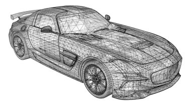 Model, premium coupe kullanıyor. Beyaz zemin üzerinde siyah çokgen bir üçgen ızgara şeklinde Raster çizimi. 3d oluşturma
