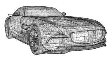 Model, premium coupe kullanıyor. Beyaz zemin üzerinde siyah çokgen bir üçgen ızgara şeklinde Raster çizimi. 3d oluşturma