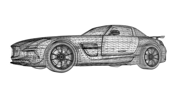 Model Posiada Coupe Premium Raster Ilustracja Postaci Czarnej Wielokątnej Siatki — Zdjęcie stockowe