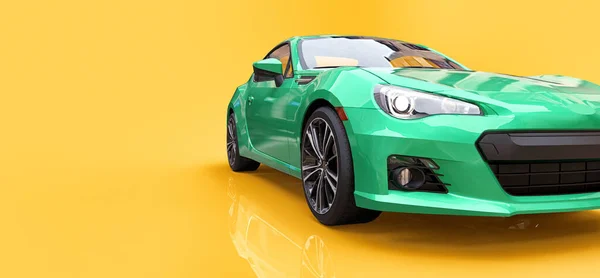 Groene kleine sportwagen coupe. 3d destructie. — Stockfoto