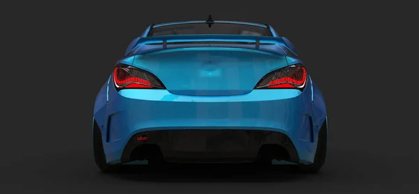Blaues Sportwagen-Coupé auf grauem Hintergrund. 3D-Darstellung. — Stockfoto