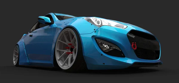 Azul pequeno carro esporte cupê no fundo cinza. Renderização 3d. — Fotografia de Stock