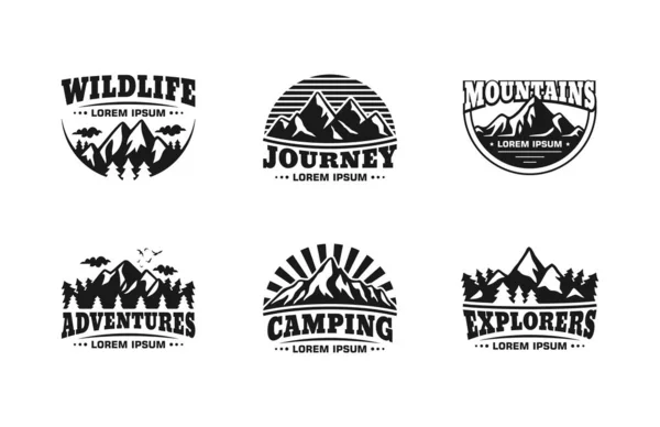 Illustrator Vector Van Mountain Badges Outdoor Sports Toerisme Logo Ingesteld — Stockvector