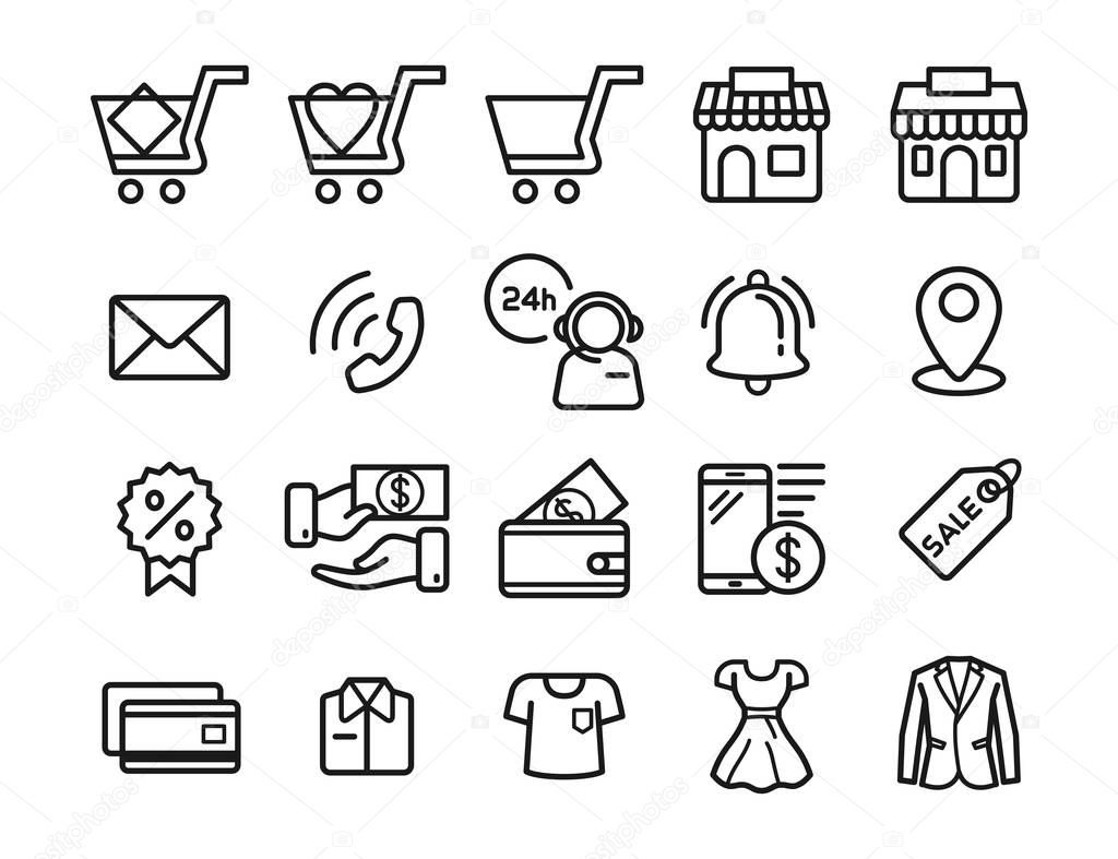 Illustrator vector of shopping line flat icon collection set