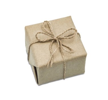 Klasik el işi karton kapalı hediye kutusu beyaz ba 'da izole