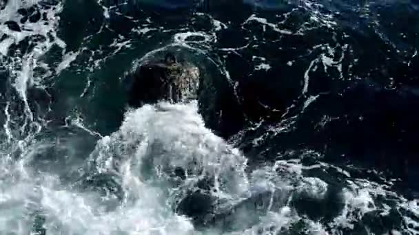Pequeñas olas rompiendo en tetrápodo — Vídeo de stock