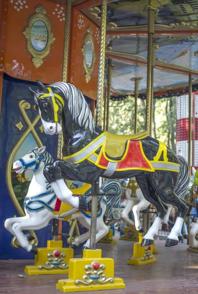 İki renkli atlıkarınca at üzerinde lunapark 