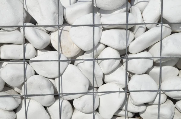 Biały kamień w nowej żelaznej siatki zbliżenie — Zdjęcie stockowe