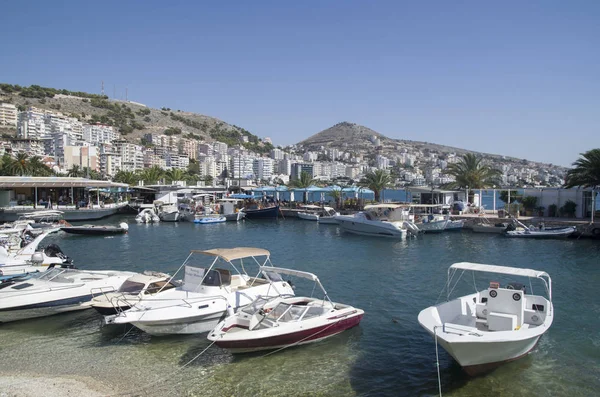 Town Saranda on Albanian Ionian Sea Coast near Corfu and ancient — Stock Photo, Image