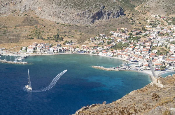 New Town Coast Top Castle Island Monemvasia Peloponnese Greec — Stock Photo, Image