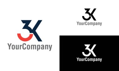 Şirket harfi 3k logo tasarım şablonu. 3k logo vektör şablonunun basit ve temiz düz tasarımı.