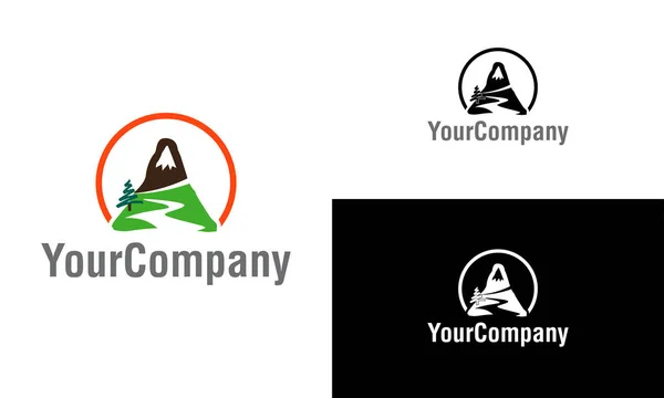 Mountain Výhledem Řeku Údolí Přírodní Logo Design — Stockový vektor