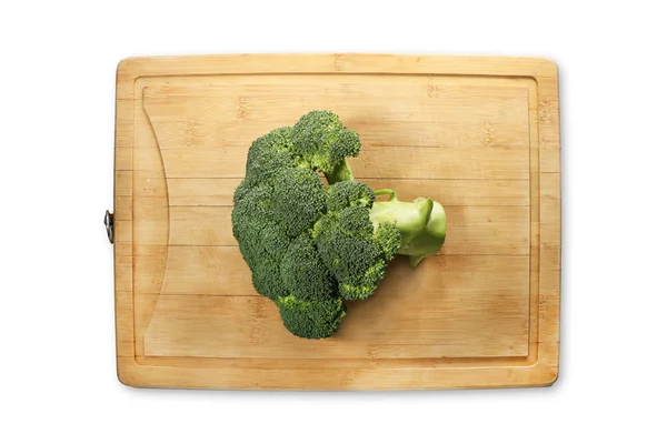 Fresh Broccoli Wooden Cutting Board Isolated White Wooden Background — Stock Photo, Image