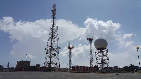 Weather radar station with a large white sphere - Satellite dish telecom network communication technology network.