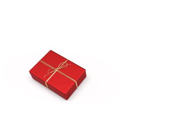 Noel ve Yeni Yıl Günü, kırmızı hediye kutusu altın kurdele izole edilmiş beyaz arka plan 3D - Kadınlar ve tatiller için kavram. 