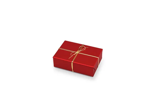 Boże Narodzenie Nowy Rok Czerwony Prezent Pudełko Złota Wstążka Izolowane — Zdjęcie stockowe