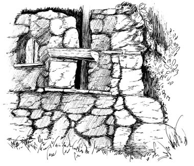 Taş duvar mürekkebi çizimi 